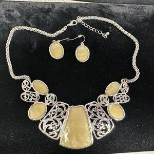 Faux Mother of Pearl Statement Necklace & Earrings Set